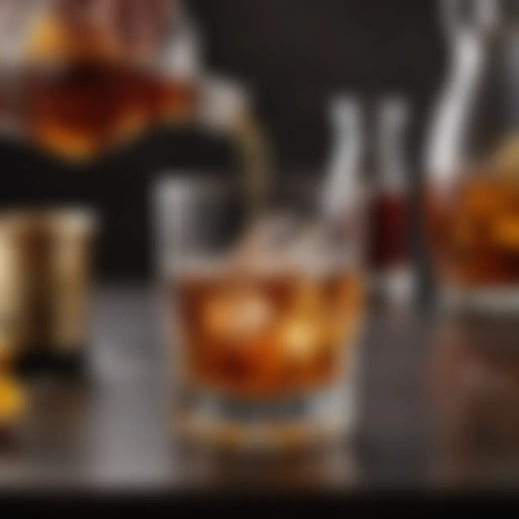 A close-up of bitters being added to an Old Fashioned cocktail