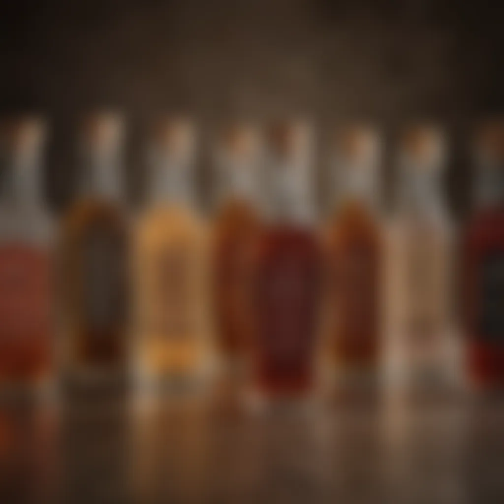 A selection of various bitters bottles lined up elegantly