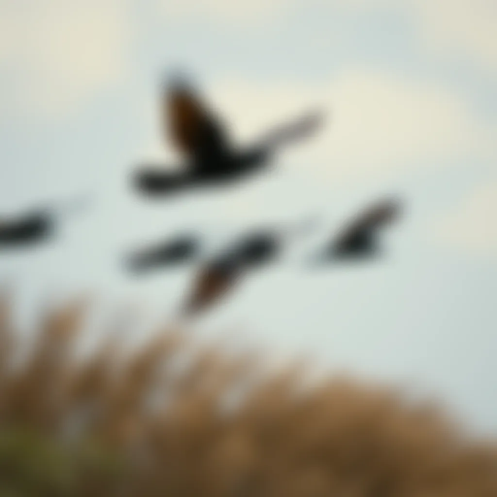 A close-up of blackbirds in flight, symbolizing freedom and expression amidst nature.