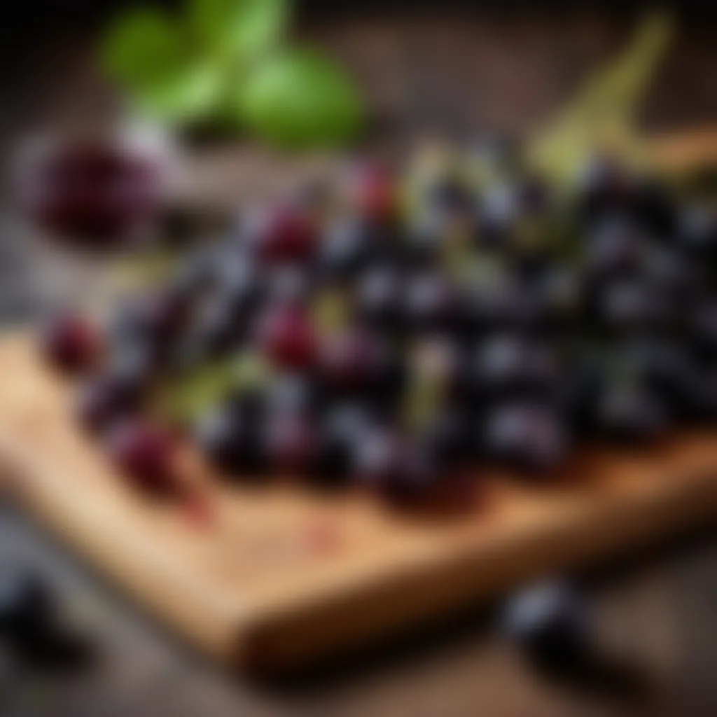 Blackcurrants on a wooden cutting board