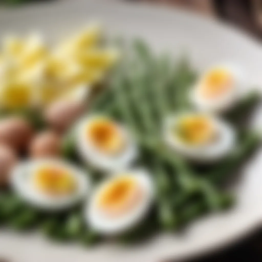 Exquisite arrangement of boiled eggs and green beans