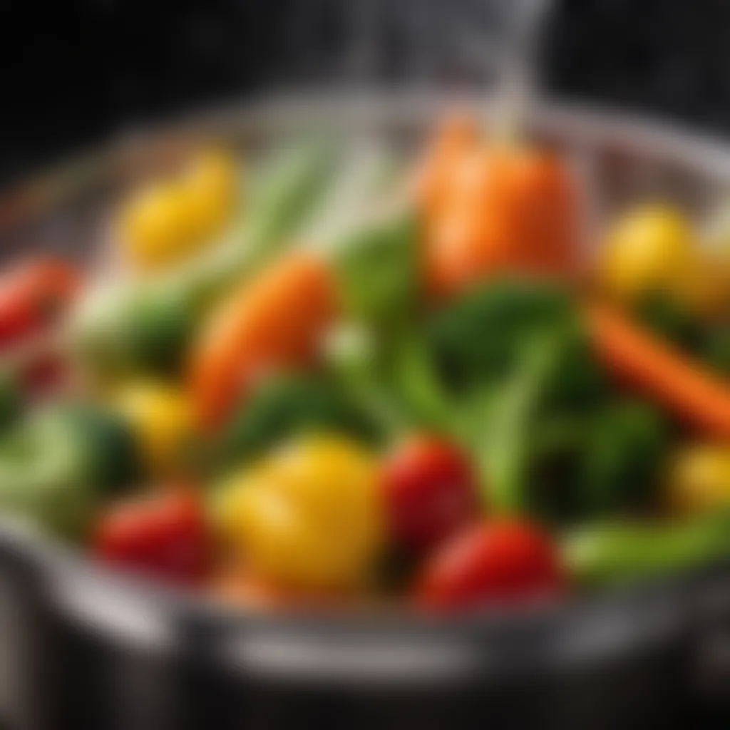 Colorful vegetables blanching in boiling water