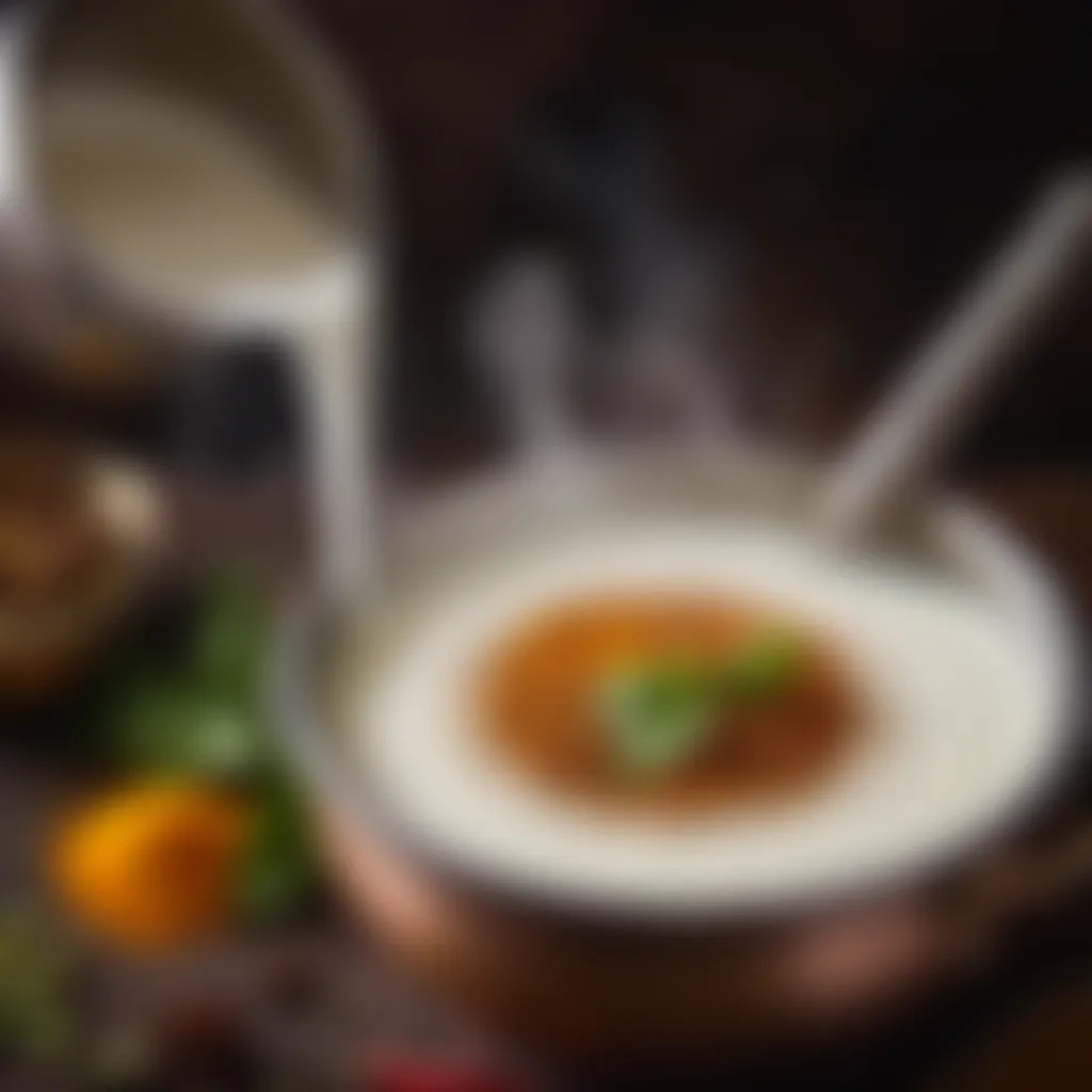 Infusing flavors into Aadi Paal Boiling milk infused with aromatic spices for Aadi Paal