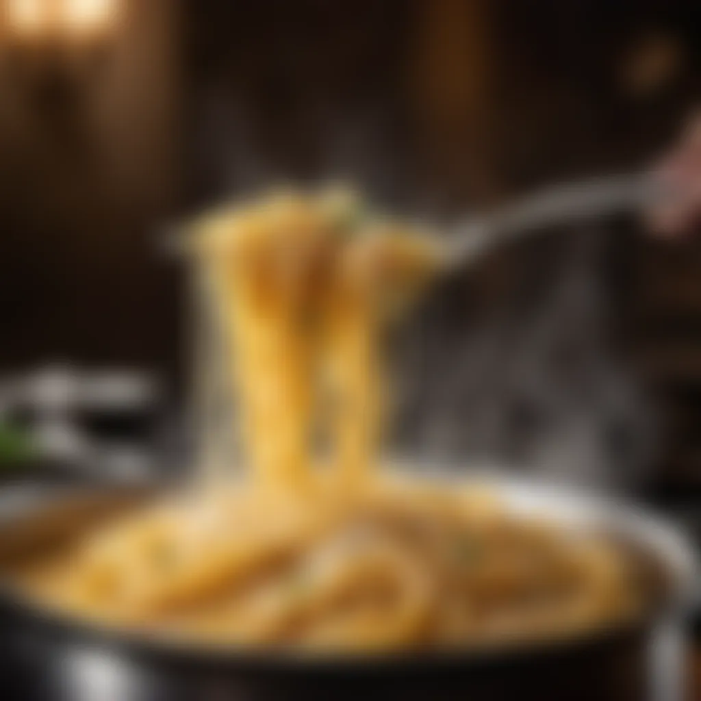 Tender pasta cooking in a bubbling pot