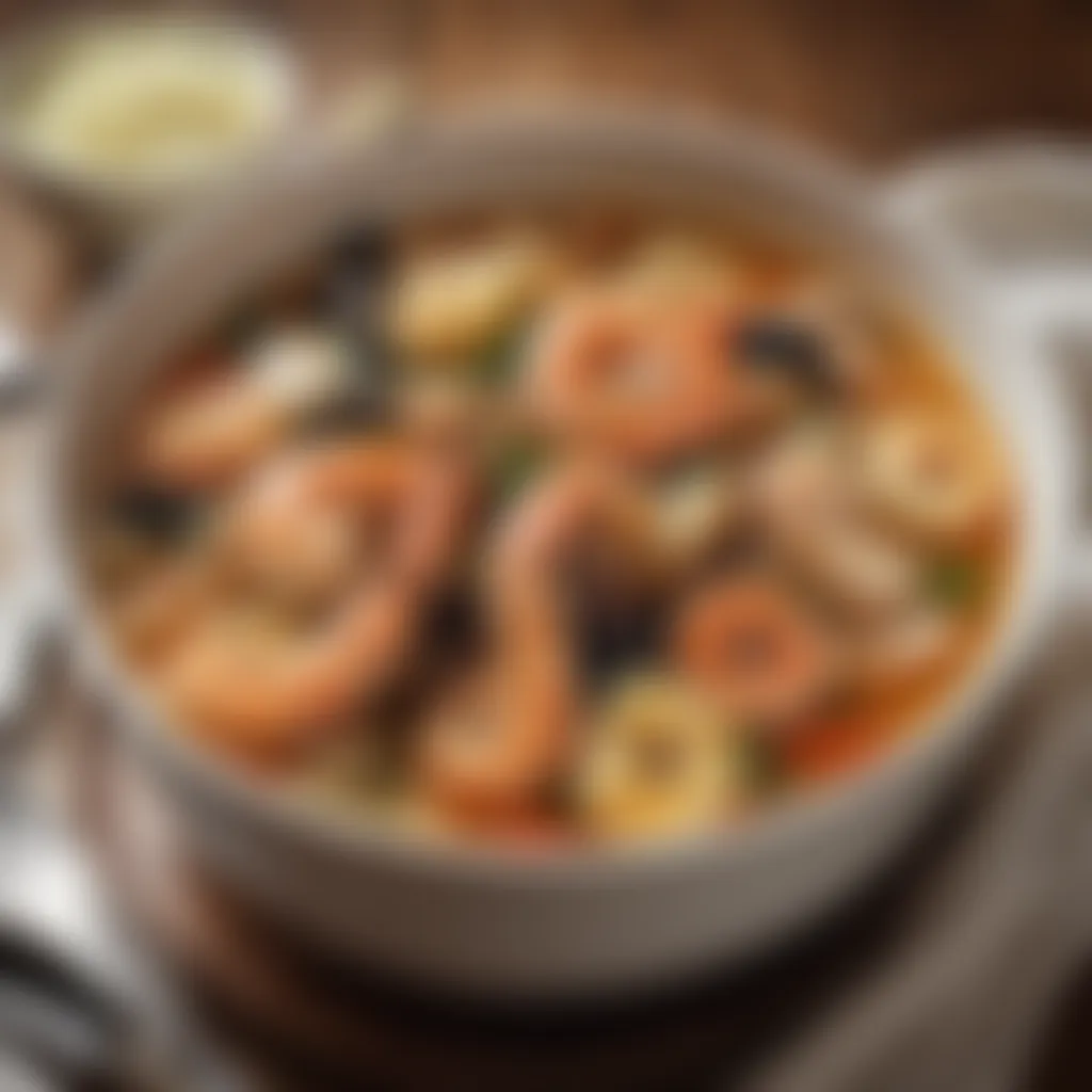 Gourmet braised seafood medley in a savory broth