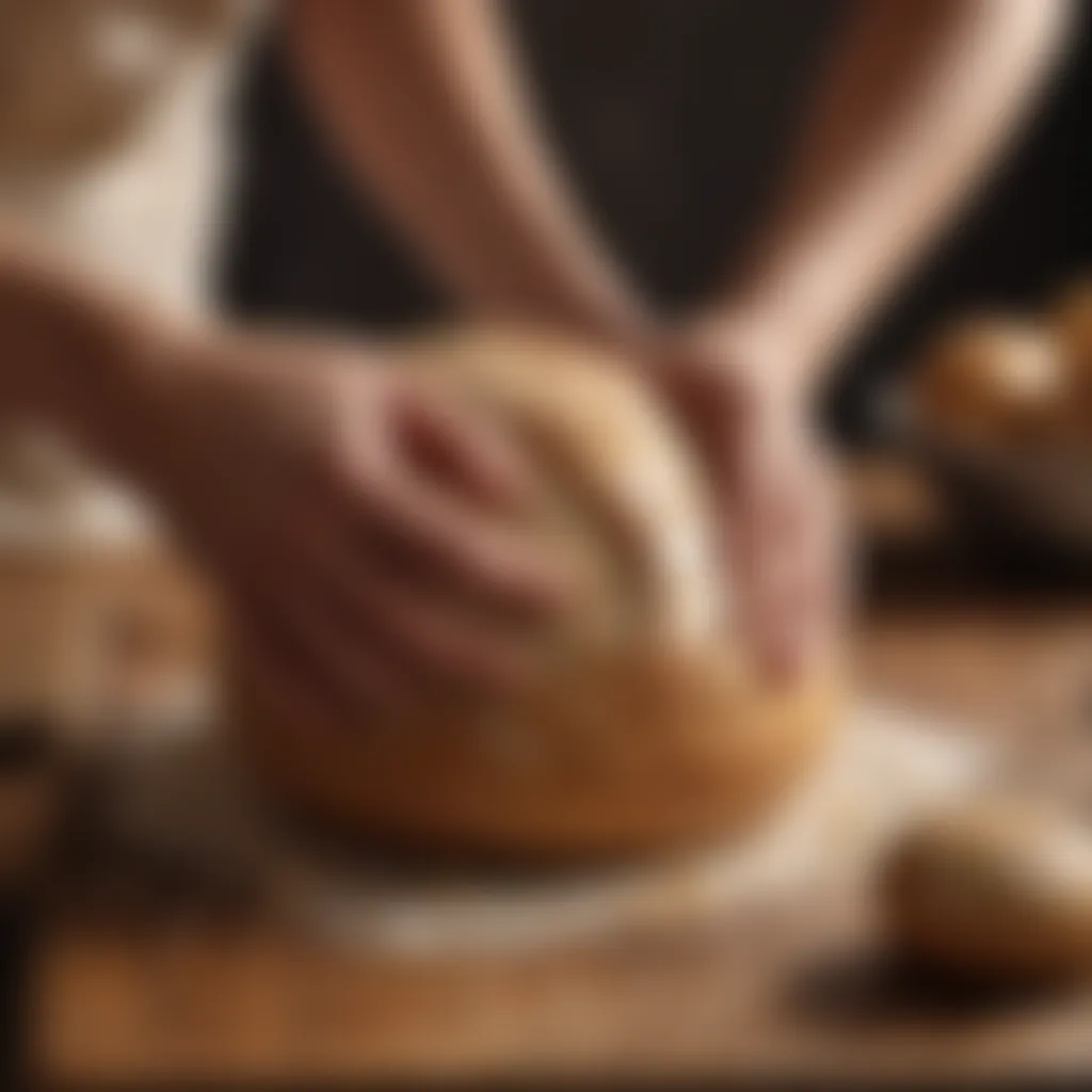 Kneading dough on a wooden surface