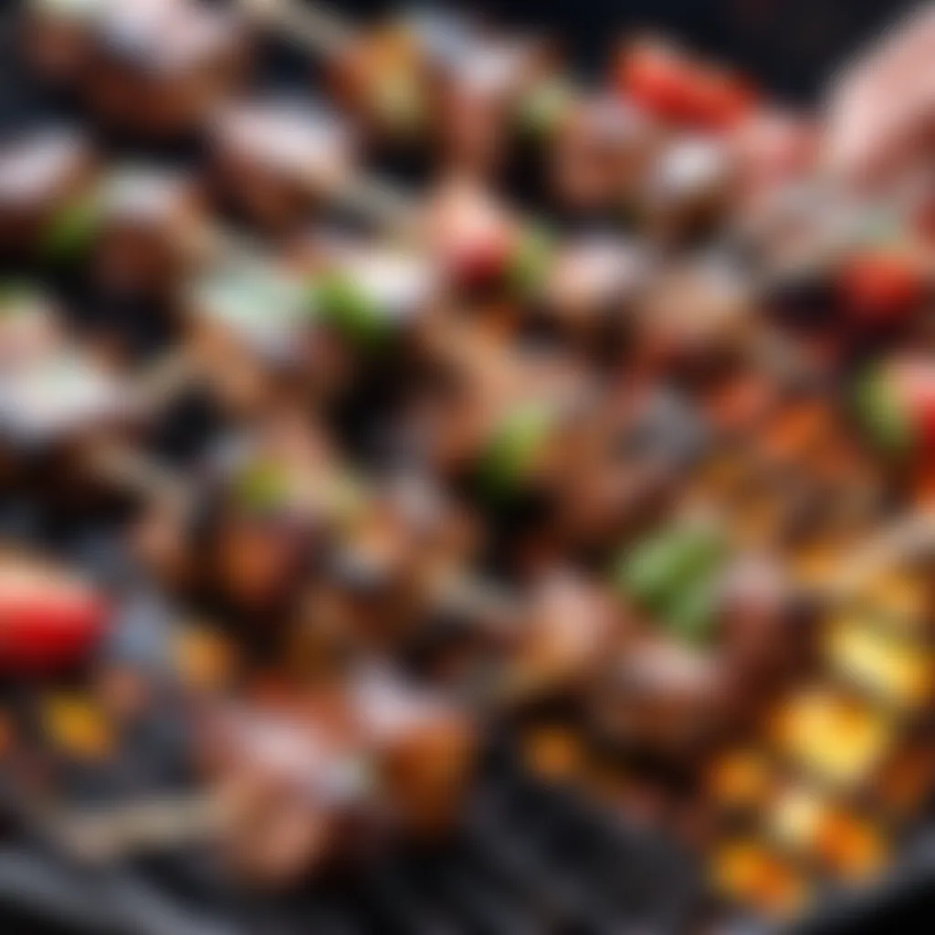 Brush Basting BBQ Sauce on Grilled Skewers