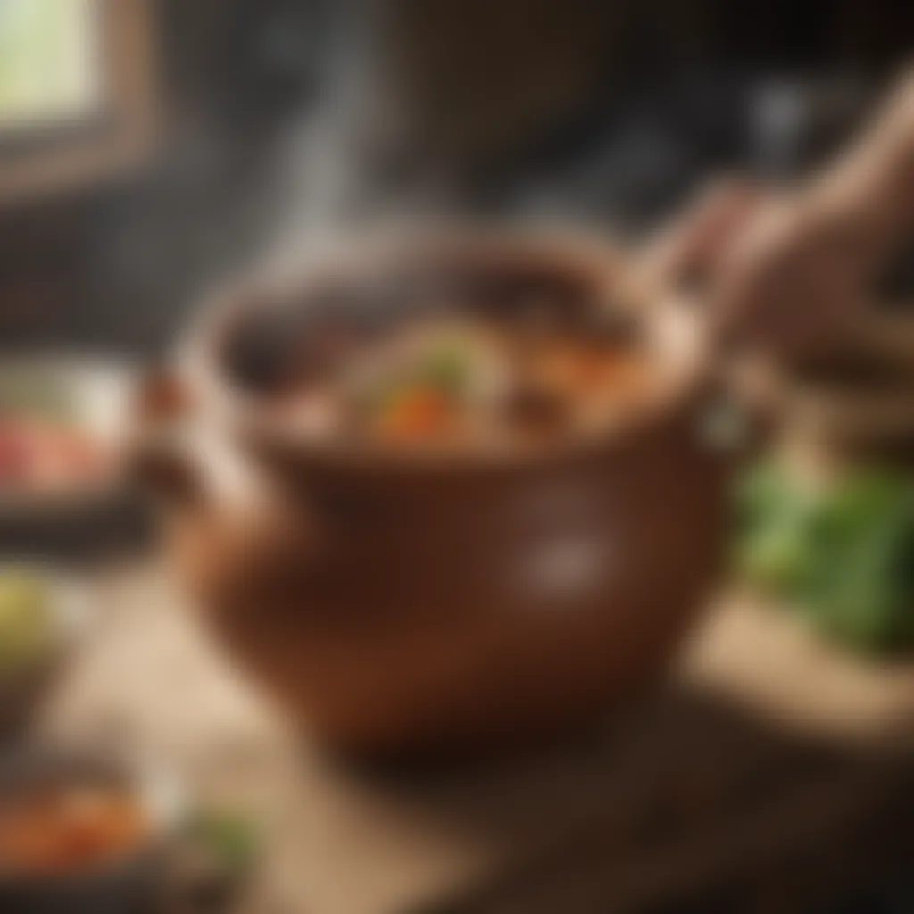 Traditional clay pot bubbling with flavorsome Vietnamese stew