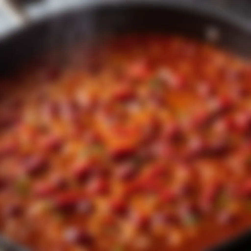 Bubbling pot of simmering chilli