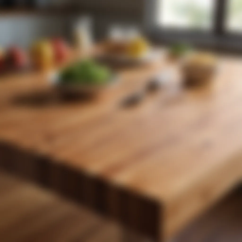 Elegant butcher block desk top showcasing natural wood grain patterns.