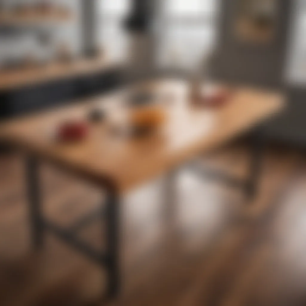 Stylish workspace featuring a butcher block desk top integrated with modern decor.