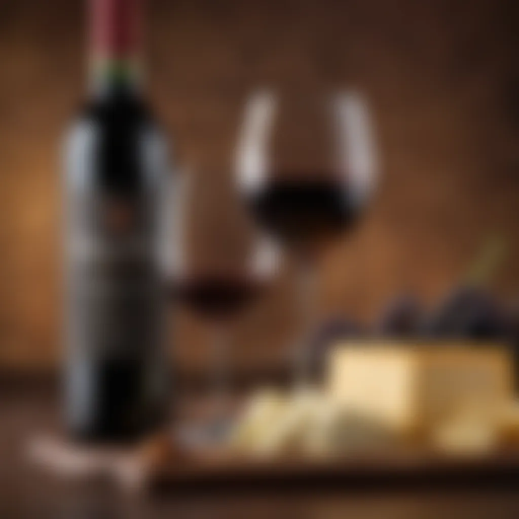 A glass of Cabernet Sauvignon elegantly paired with gourmet cheese.