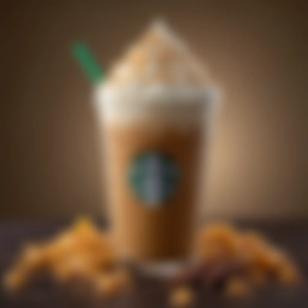 An artistic representation of the ingredients used in the Caramel Frappuccino