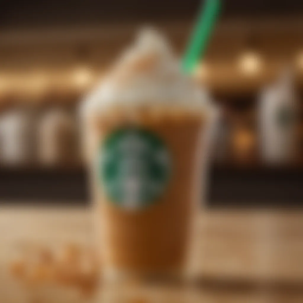 A seasonal promotion for the Caramel Frappuccino displayed in a Starbucks store