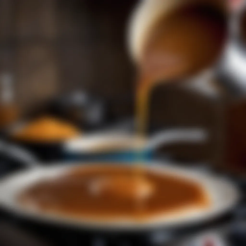 Caramel sauce simmering on stovetop