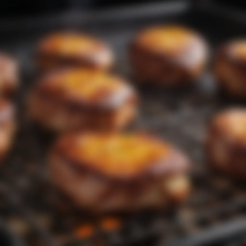 Meat being caramelized under a broiler