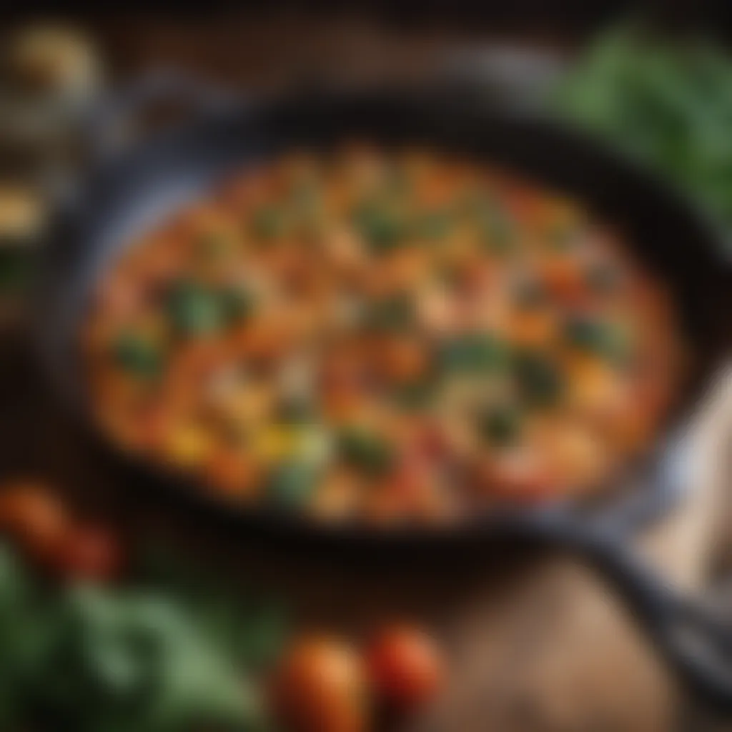 Vibrant vegetables caramelizing in a cast-iron skillet