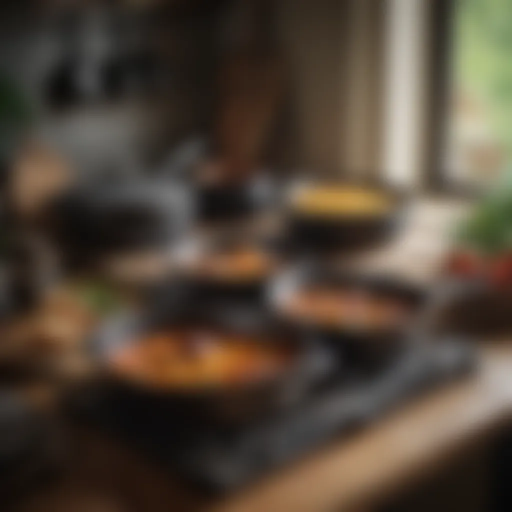 A collection of cast iron pots and pans showcasing their rustic charm and versatility in a kitchen setting