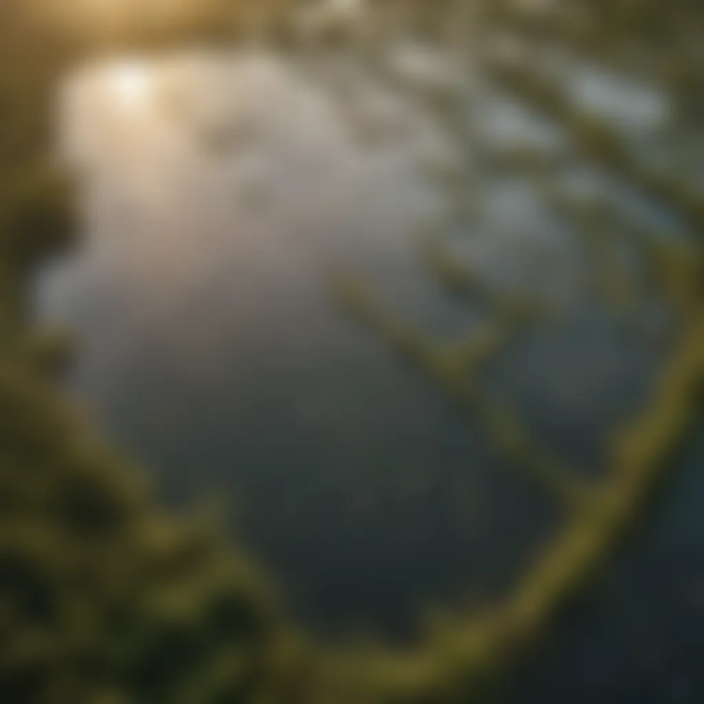 Aerial view of a catfish plantation showcasing the ponds and operational layout.