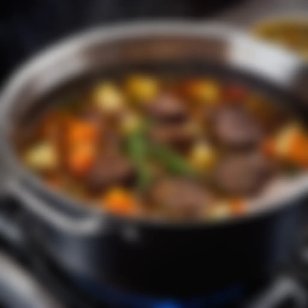 Cawl simmering in a pot