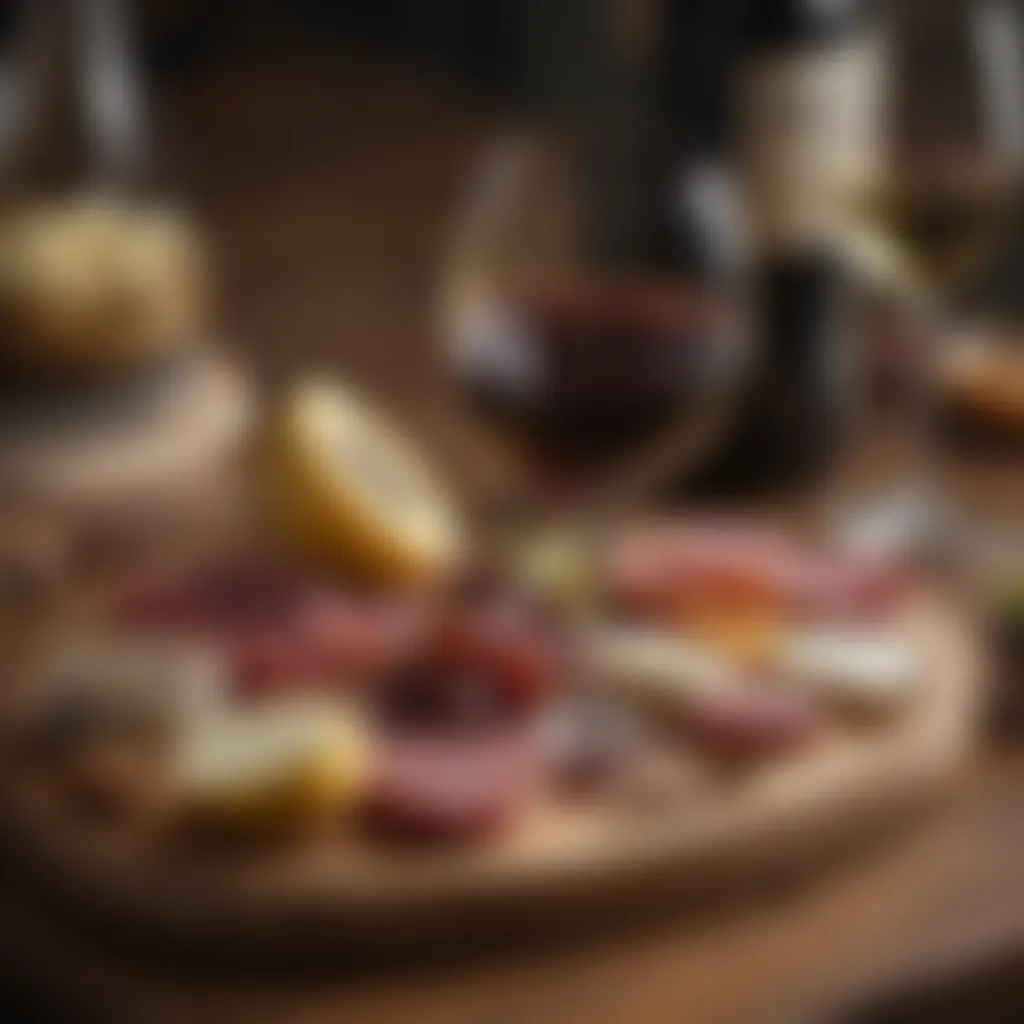 A close-up view of the intricate design of the wine glass holder integrated into a premium charcuterie board.