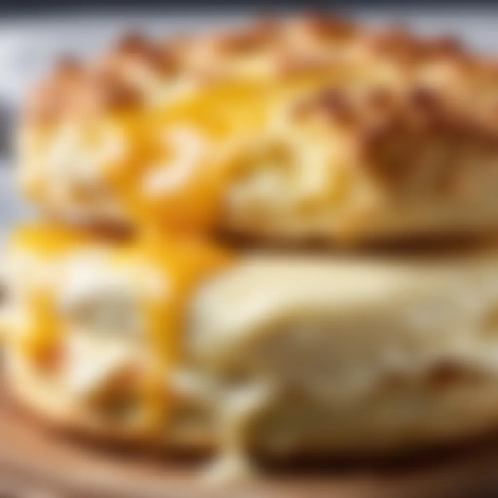 Close-up of a cheese scone with melted cheese on top