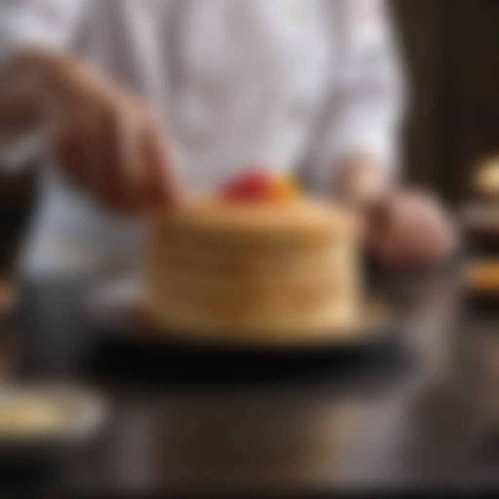 Chef's Hand Crafting Japanese Pancakes with Precision