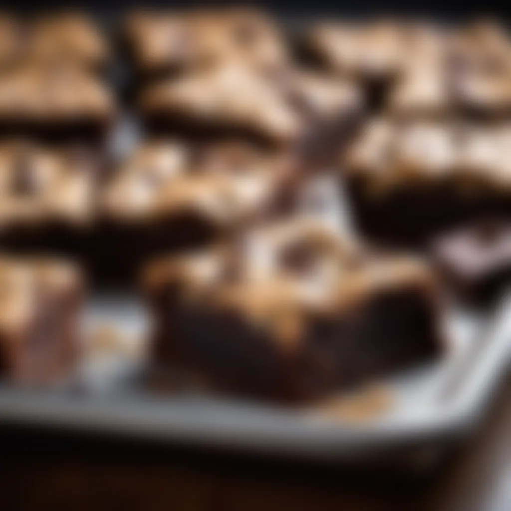 Baking tray with freshly baked chocolate chip cookie brownies