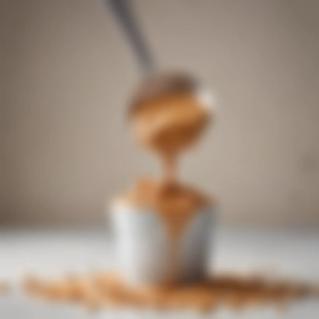 Close-up of a spoon dipping into creamy sugar-free peanut butter