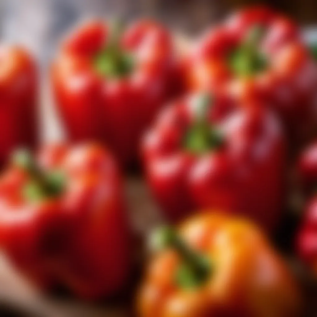 Fresh red bell peppers on a cutting board