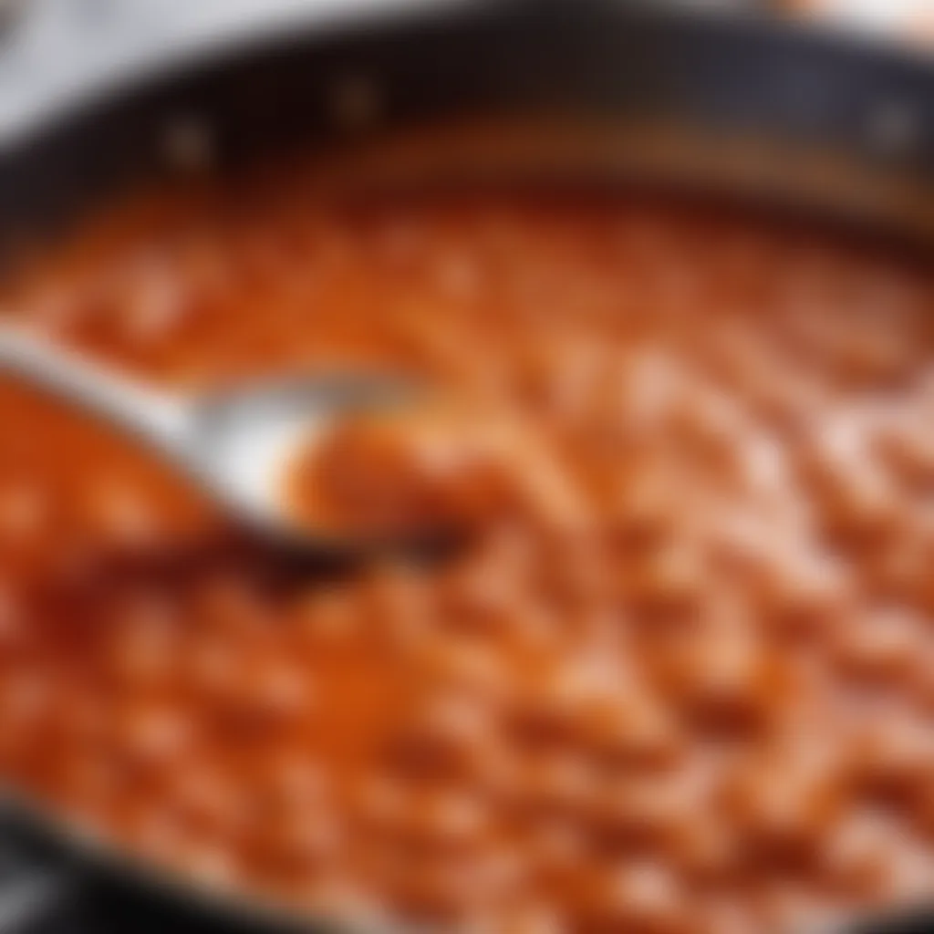 A close-up of chraime sauce simmering in a pan