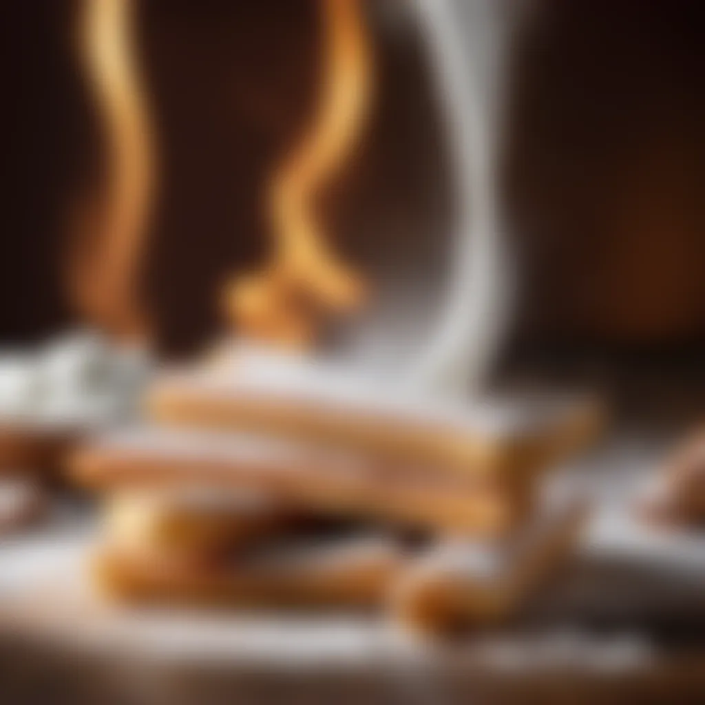 Dusting Churros with Powdered Sugar Churros being dusted with powdered sugar