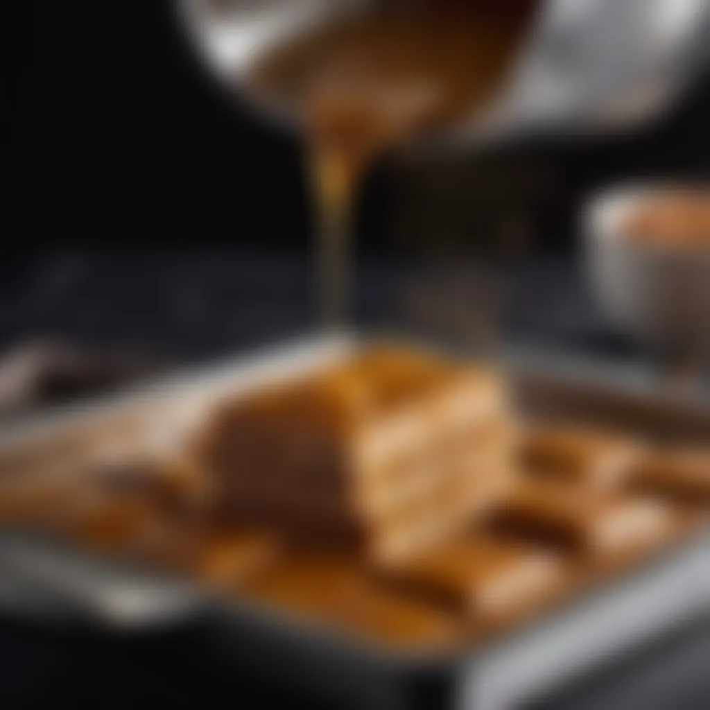 Pouring the toffee onto a lined tray