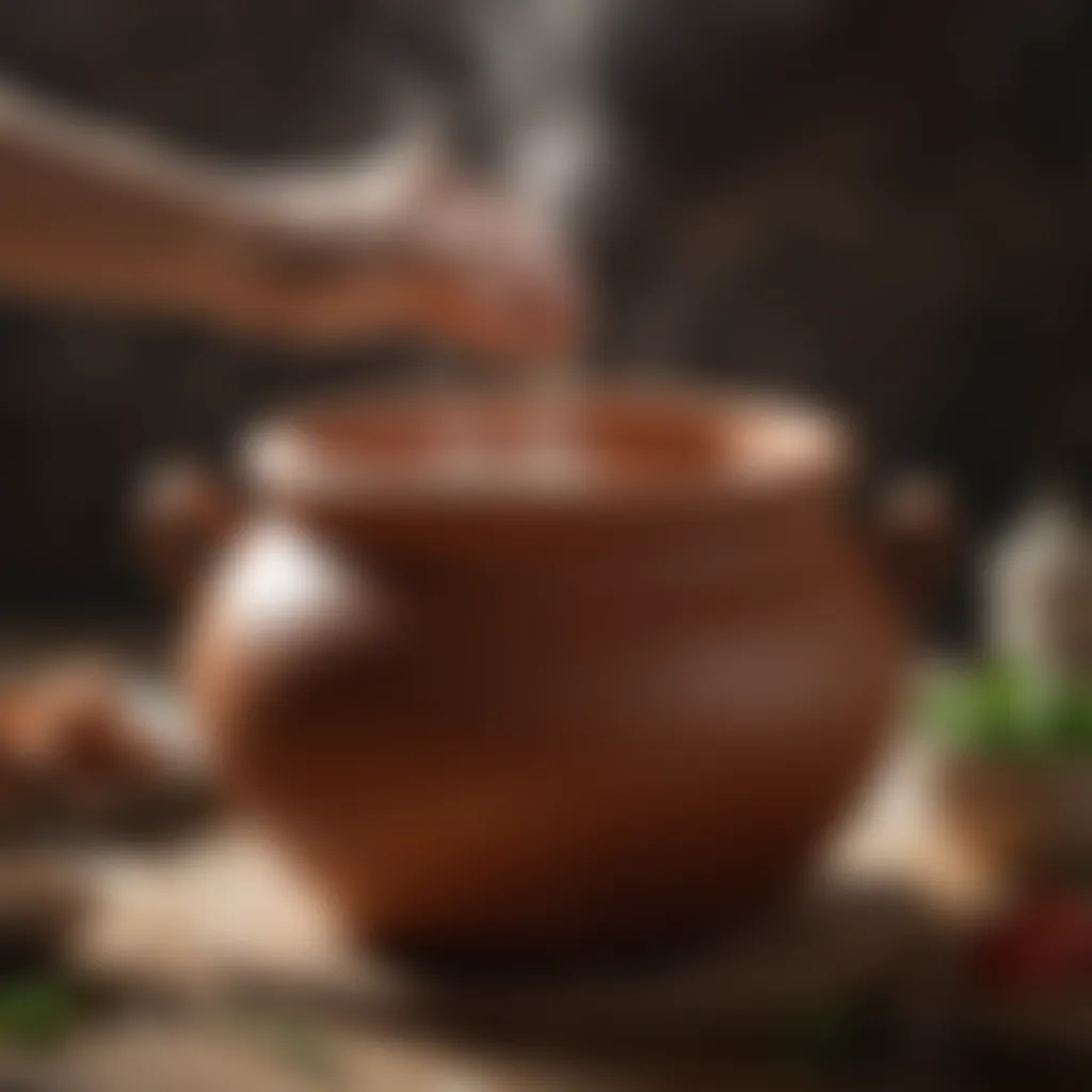 Authentic clay pot bubbling with freshly cooked Mpotompoto