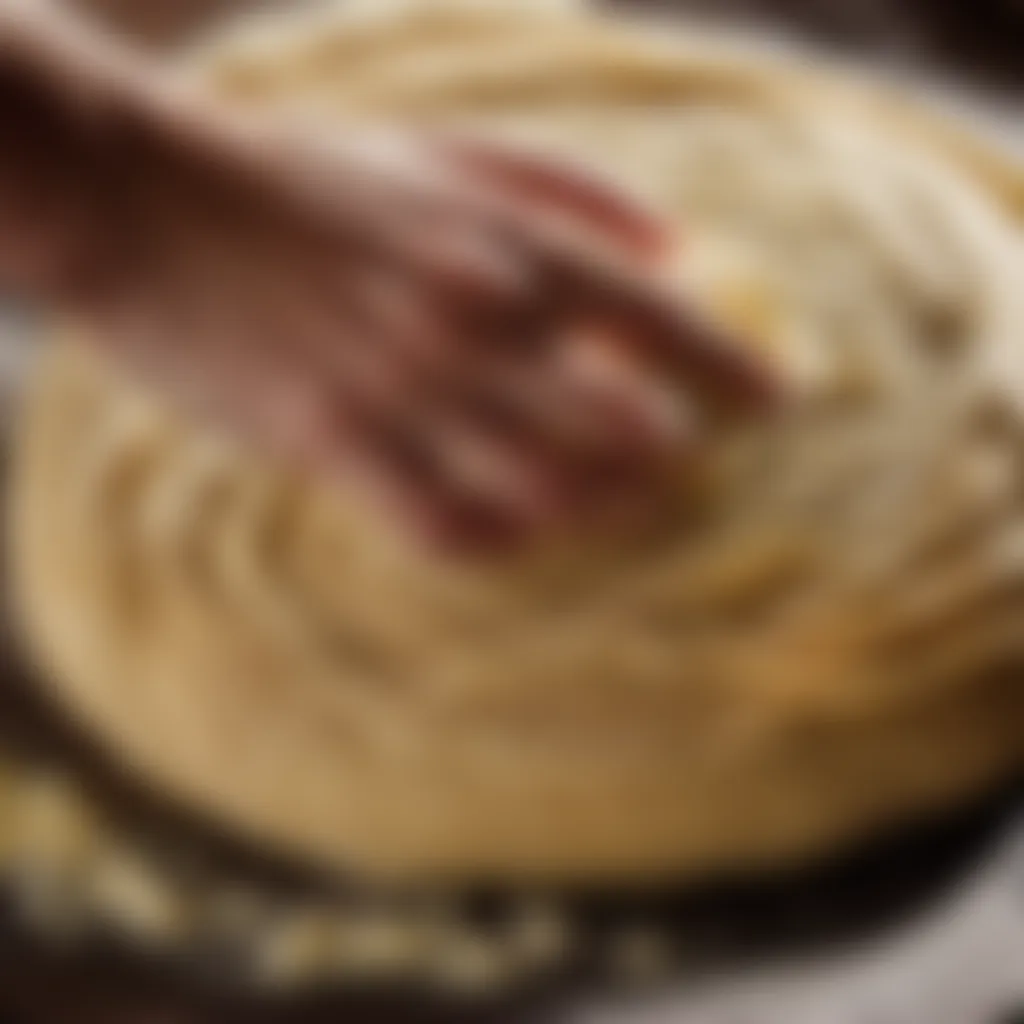 Close-up of hveder dough being shaped