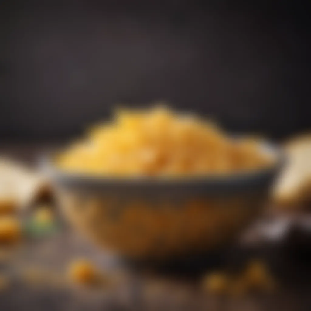 Close-up of grated cheese in a stylish bowl