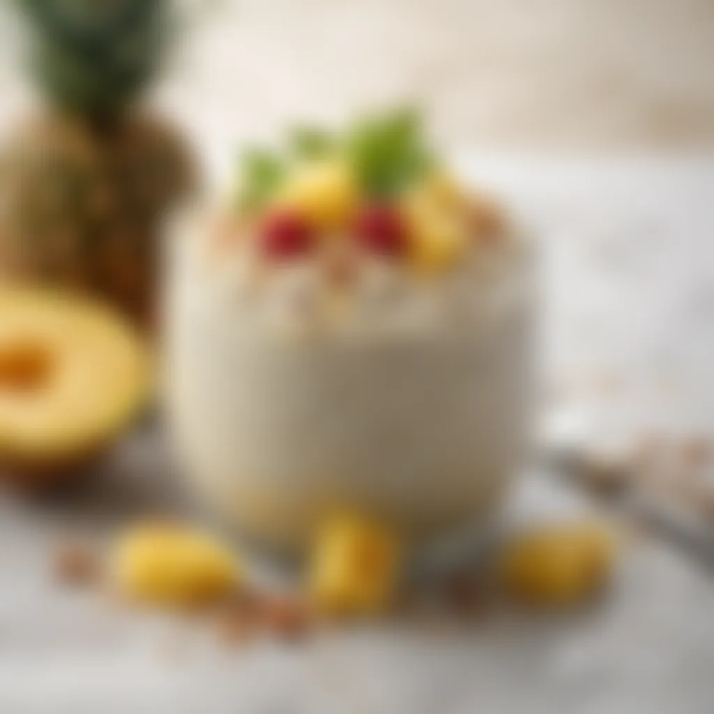 Exotic tropical twist on coconut chia pudding with juicy pineapple chunks