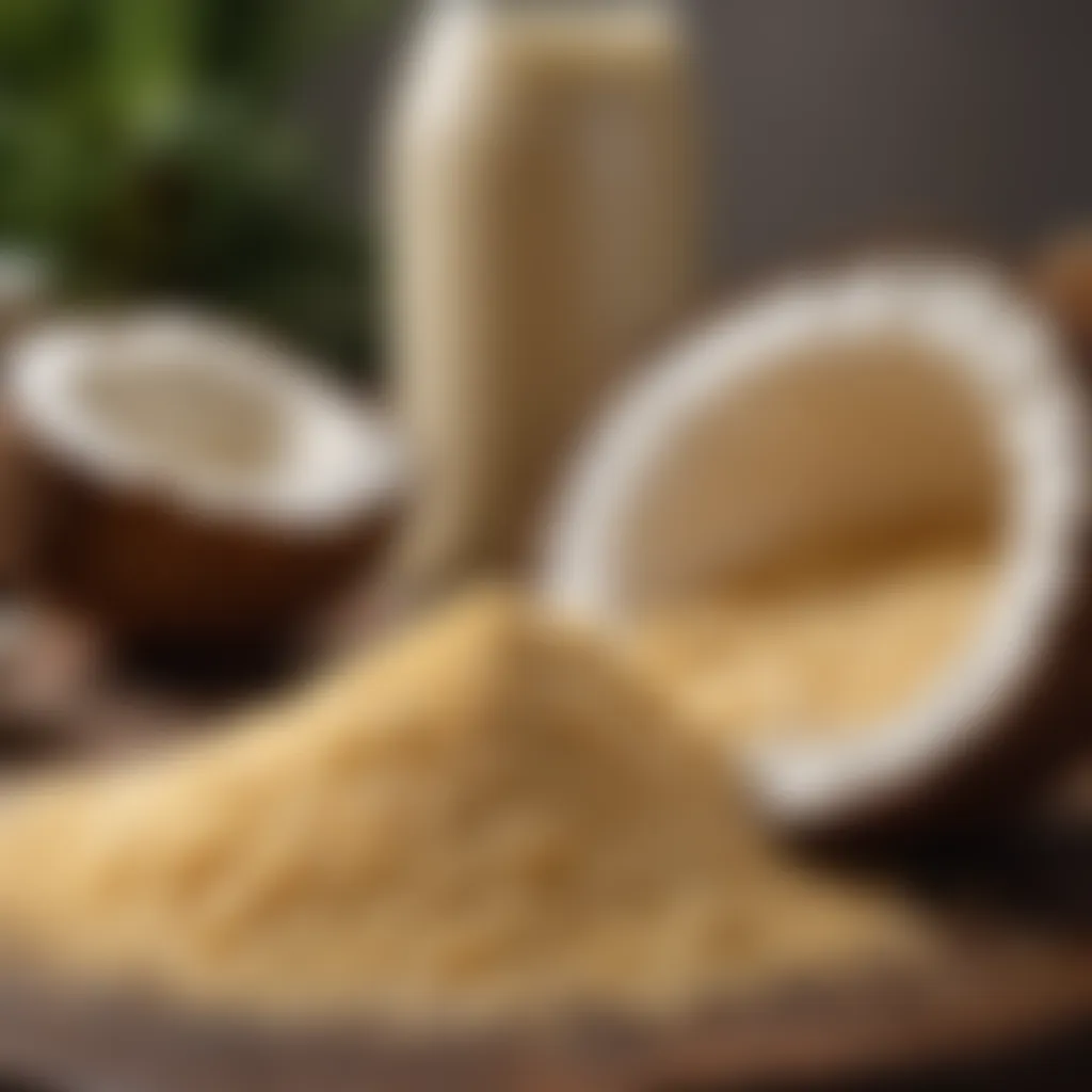 Coconut flour displayed in creative culinary setting