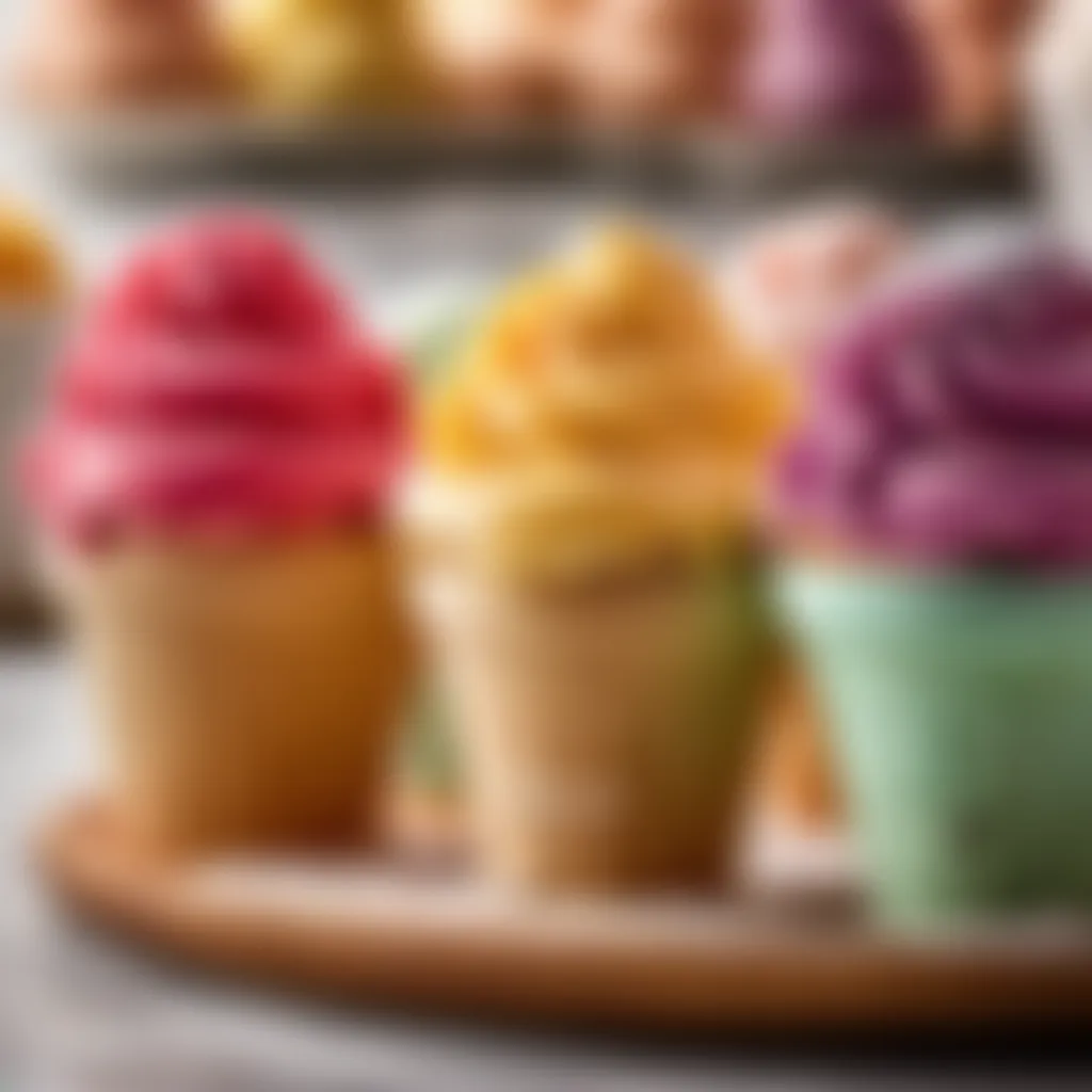 Colorful gelato scoops in a cone