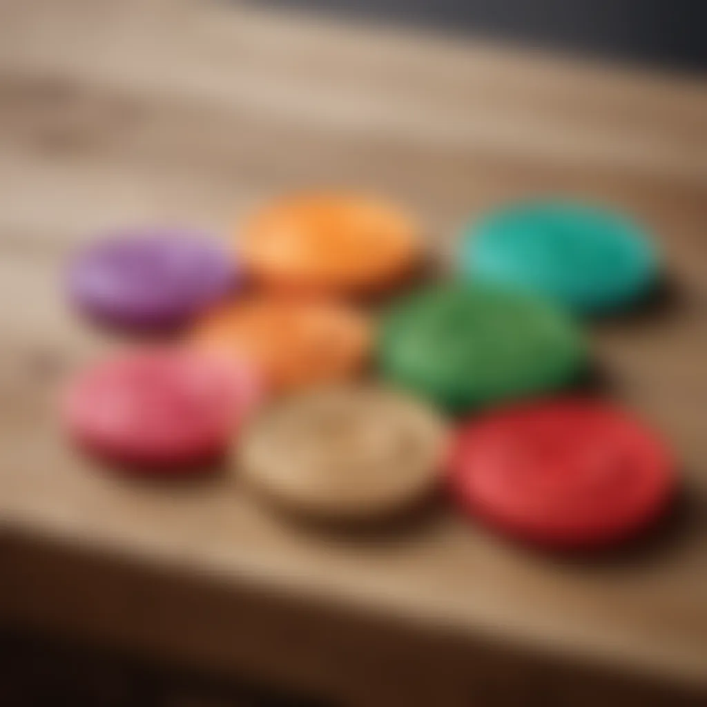 Colorful silicone cookie stamps on wooden table