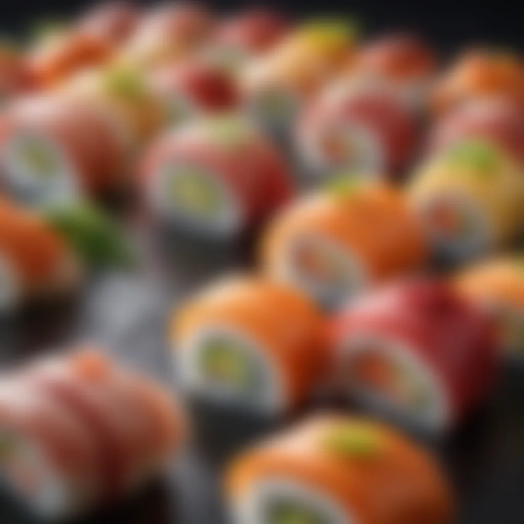 Colorful sushi rolls arranged creatively