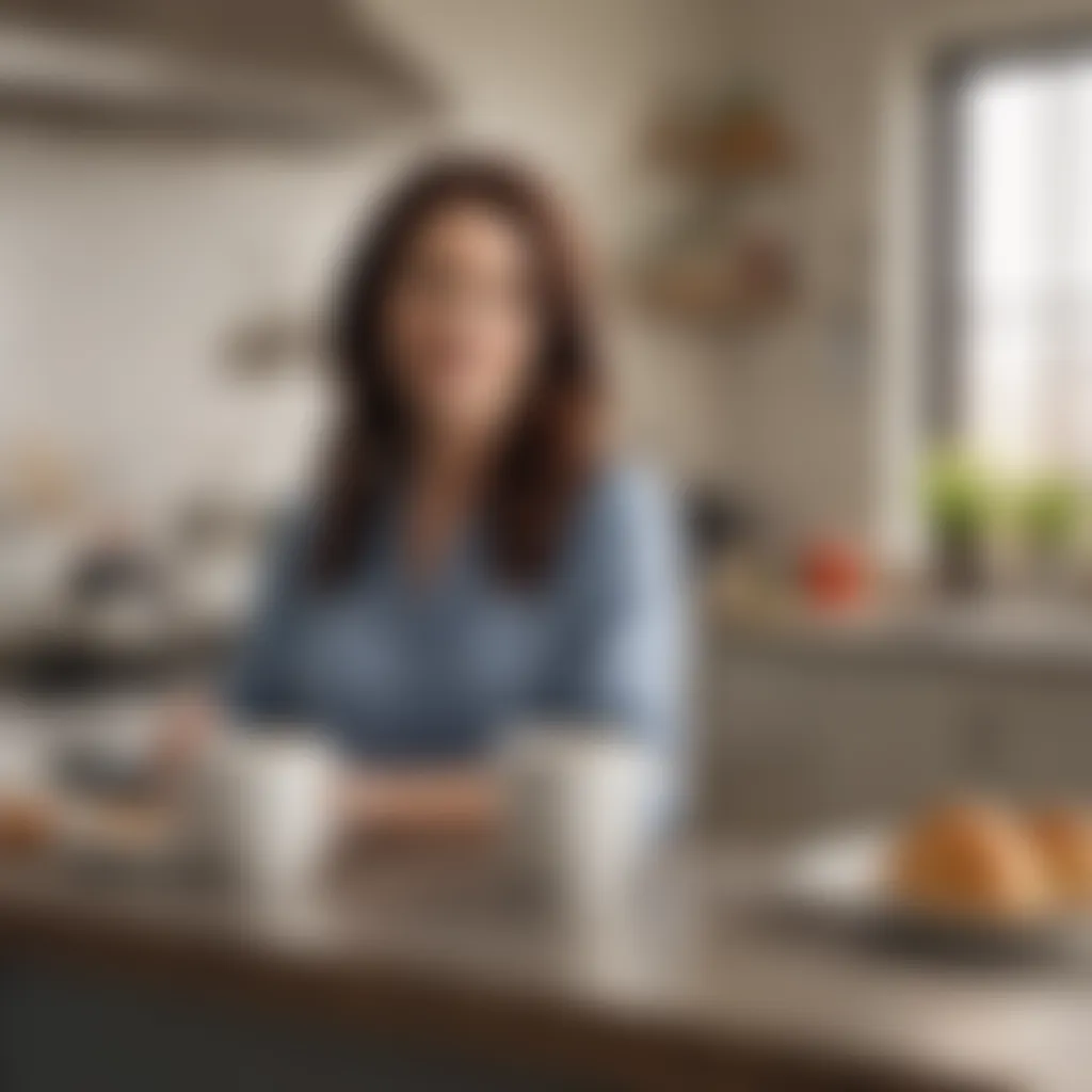 Display of the coffee mug set in a modern kitchen setting.