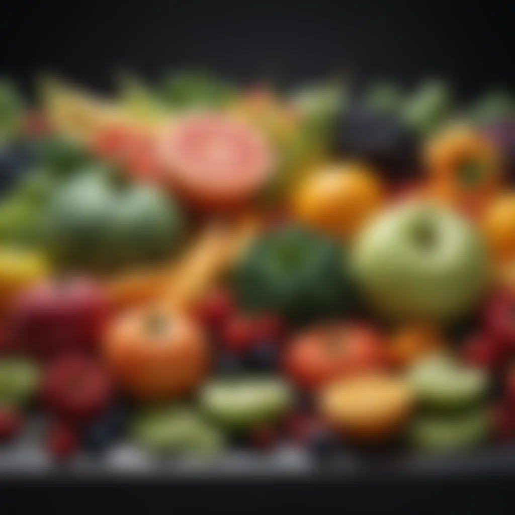 Diverse Fruits and Vegetables in a Vegan Diet Vibrant assortment of fruits and vegetables