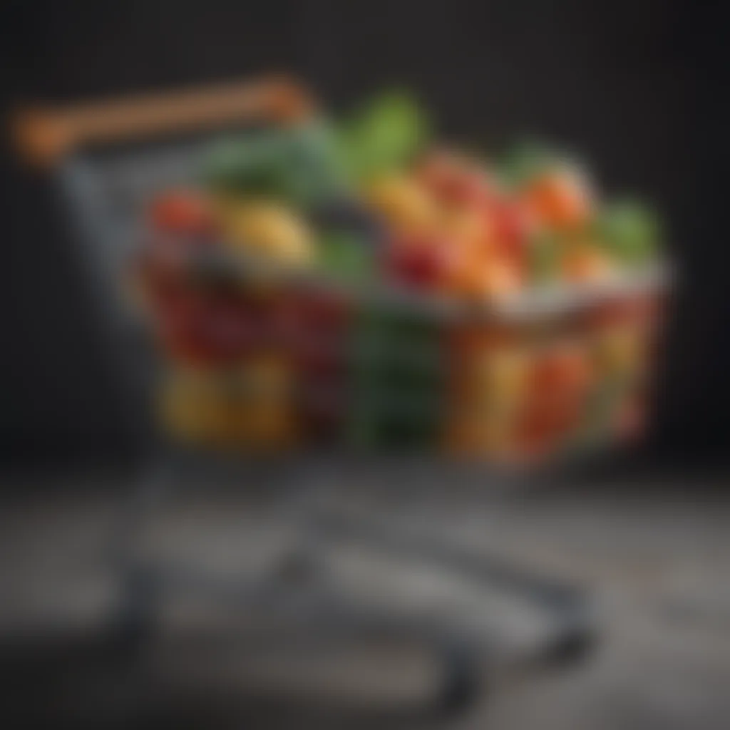 Colorful array of fresh fruits and vegetables in a shopping cart