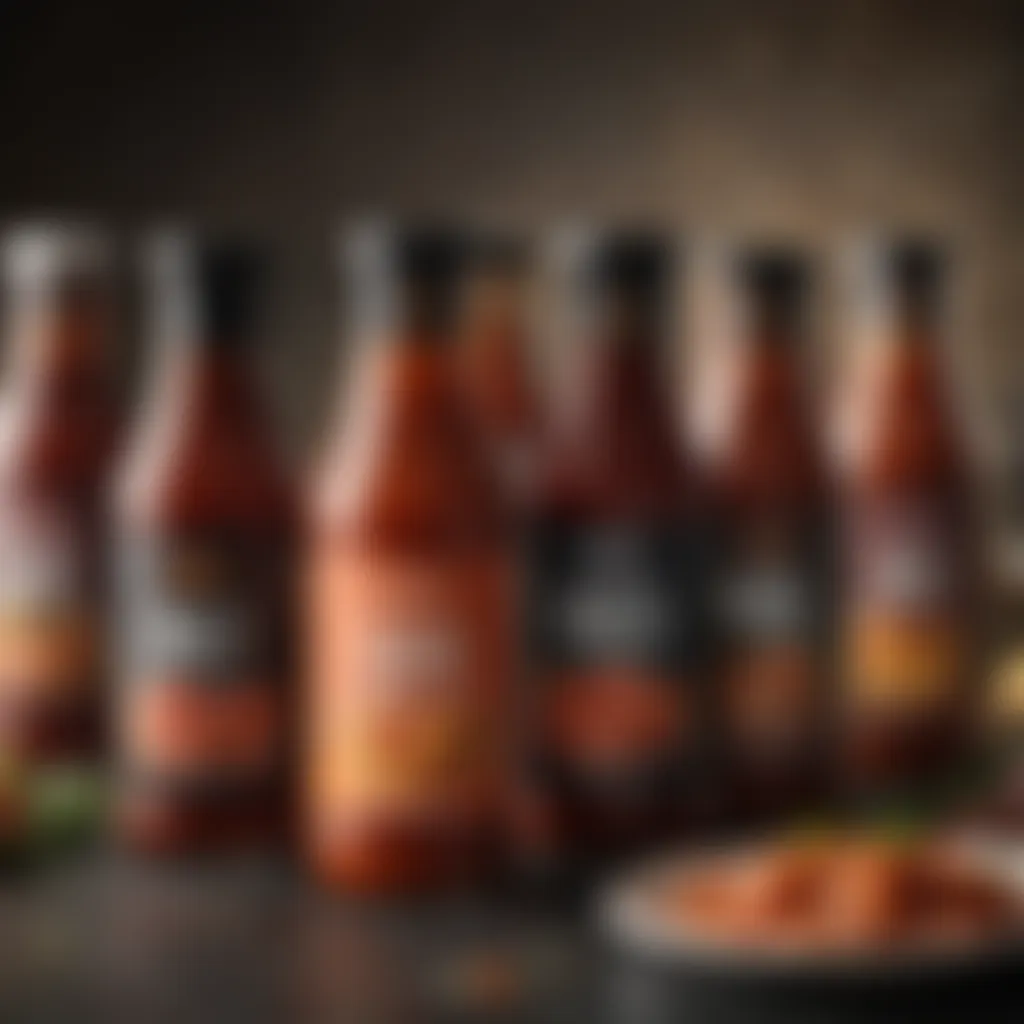 An array of diverse BBQ sauce bottles showcasing various styles and flavors