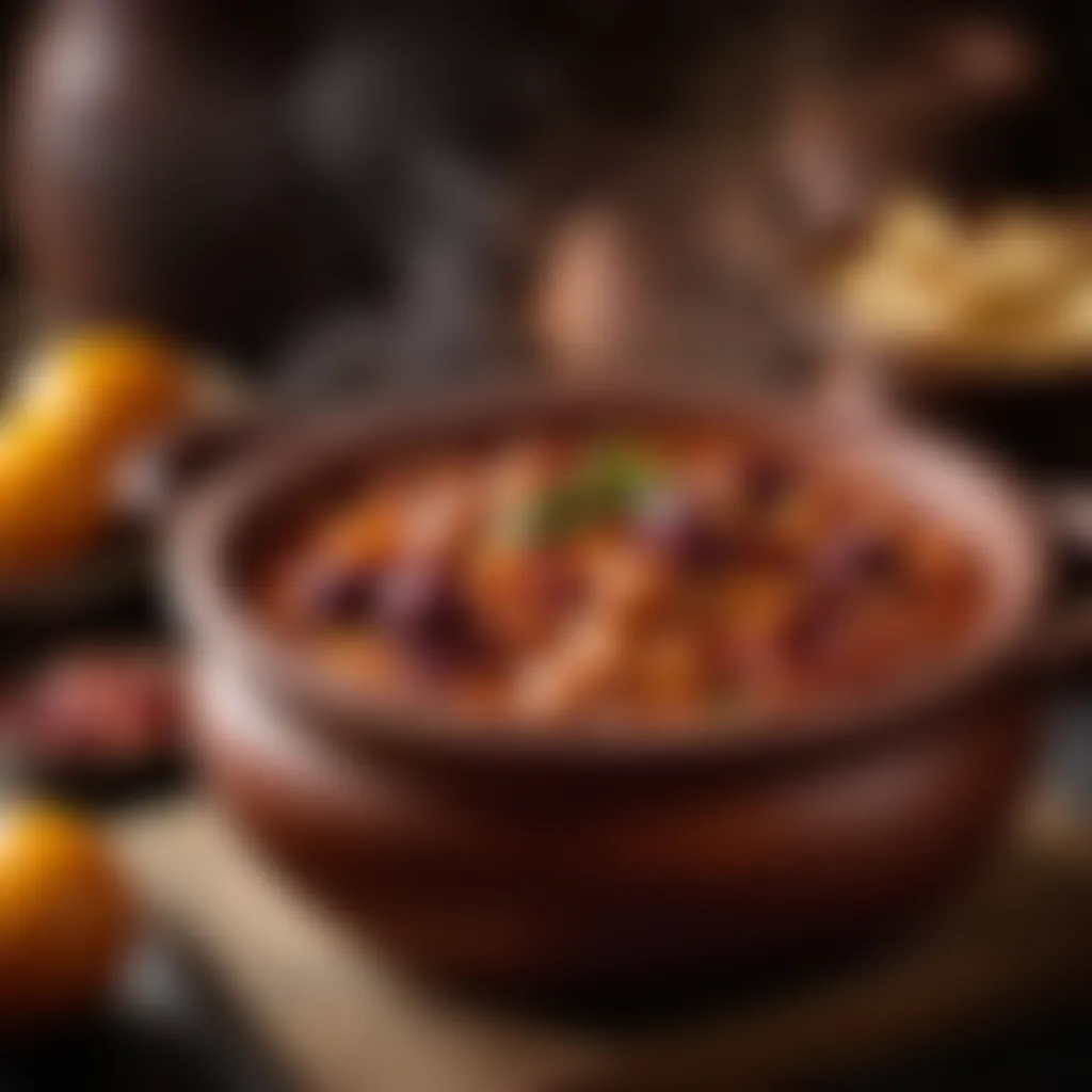 Cooked fabada in a traditional clay pot