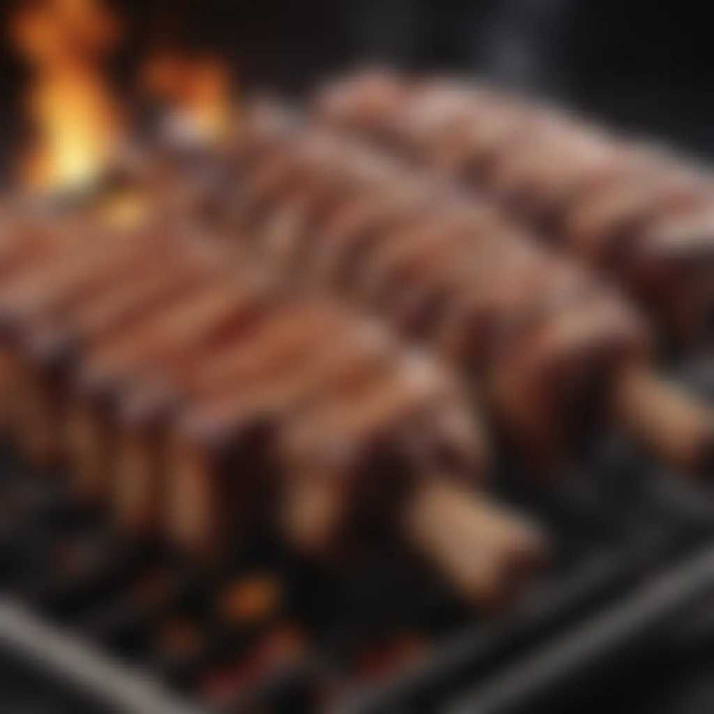 Close-up of beautifully grilled beef riblets showcasing a caramelized crust