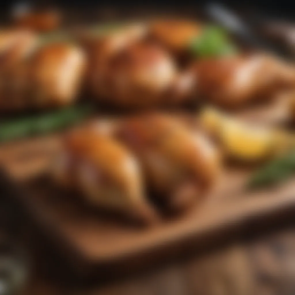 Different cuts of chicken displayed on a wooden board