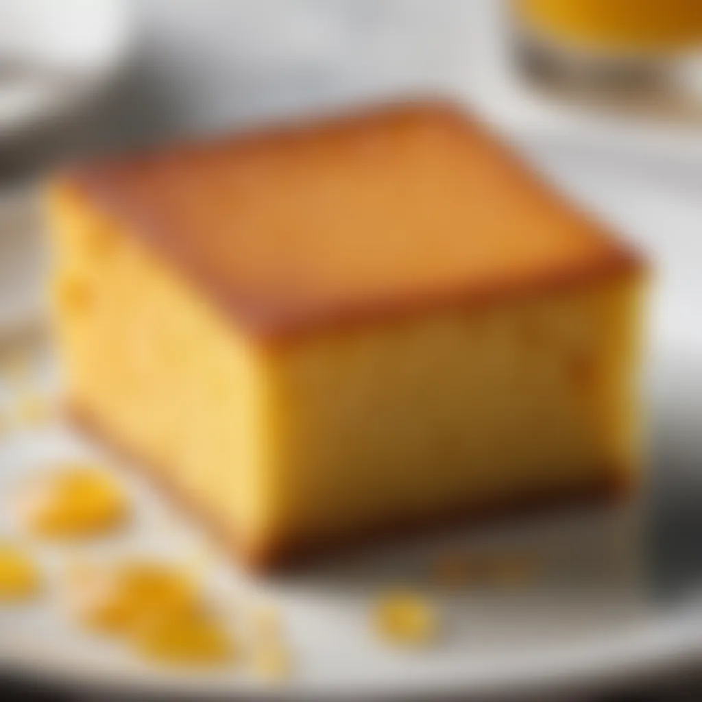 A square piece of golden brown cornbread on a plate