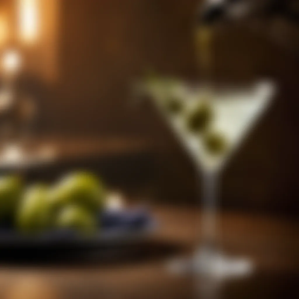 Crafted martini glass with olive garnish